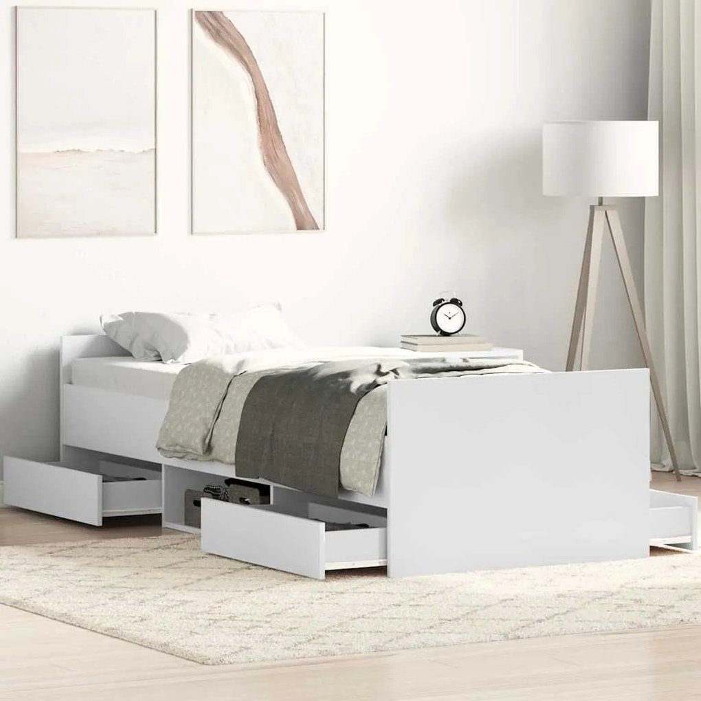 Estrutura de cama c/ painéis cabeceira e pés 90x190 cm branco