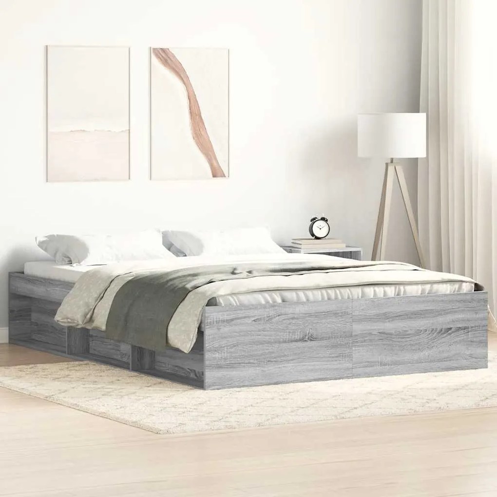 Estrutura de cama de casal 135x190 cm cinzento sonoma