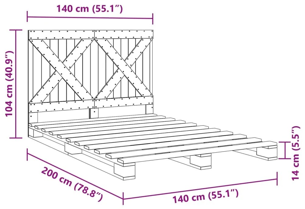 Estrutura de cama com cabeceira 140x200 cm pinho maciço