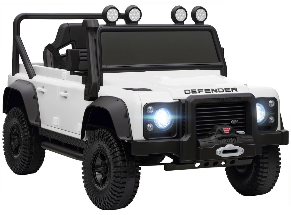 Carro Elétrico para Crianças com Licença Land Rover 12V Controlo Remoto Sistema de Suspensão USB MP3 Velocidade Ajustável Faróis 115x61x61 cm Branco