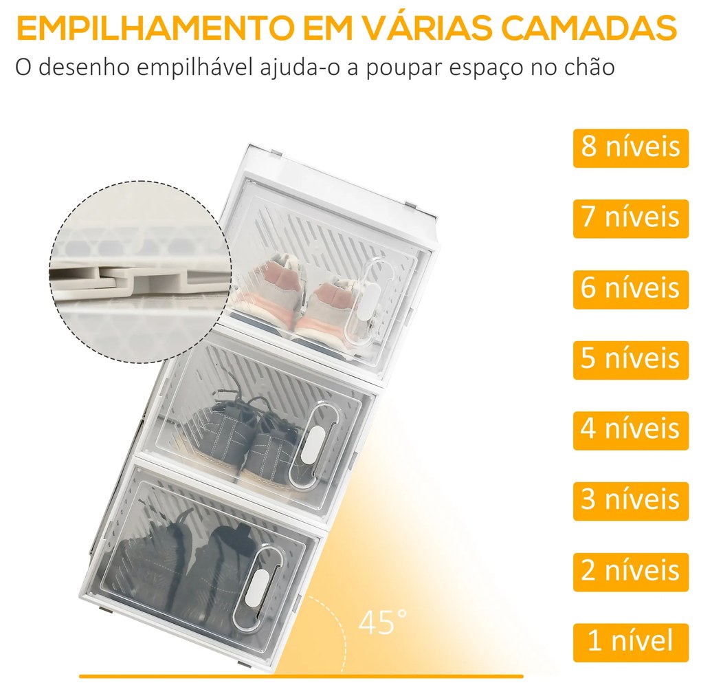 HOMCOM Armário Modular de Plástico Sapateira Modular com 8 Cubos Portas Magnéticas Organizador de Sapatos para Entrada Corredor Dormitório 28x36x21cm Transparente