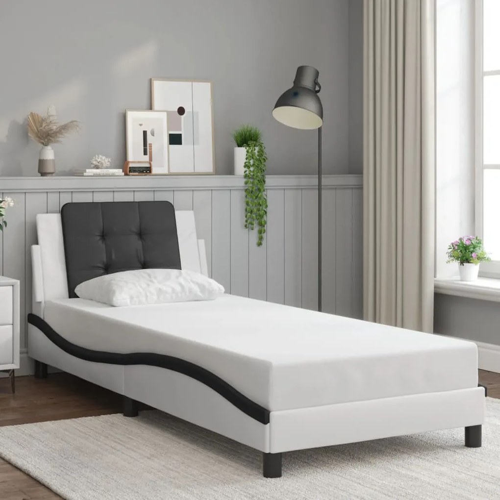Estrutura de cama c/ cabeceira couro artificial 90x190cm