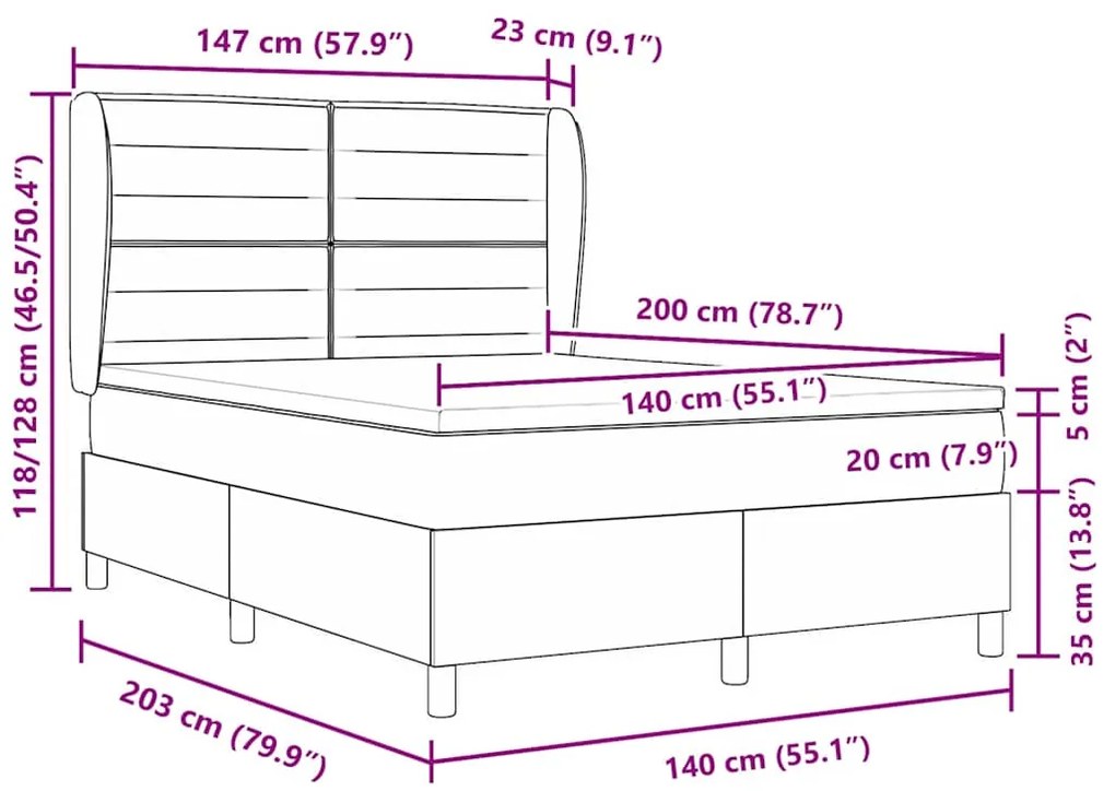 Cama Box Spring com Colchão vidaXL Cinza Claro 140x200 cm Tecido