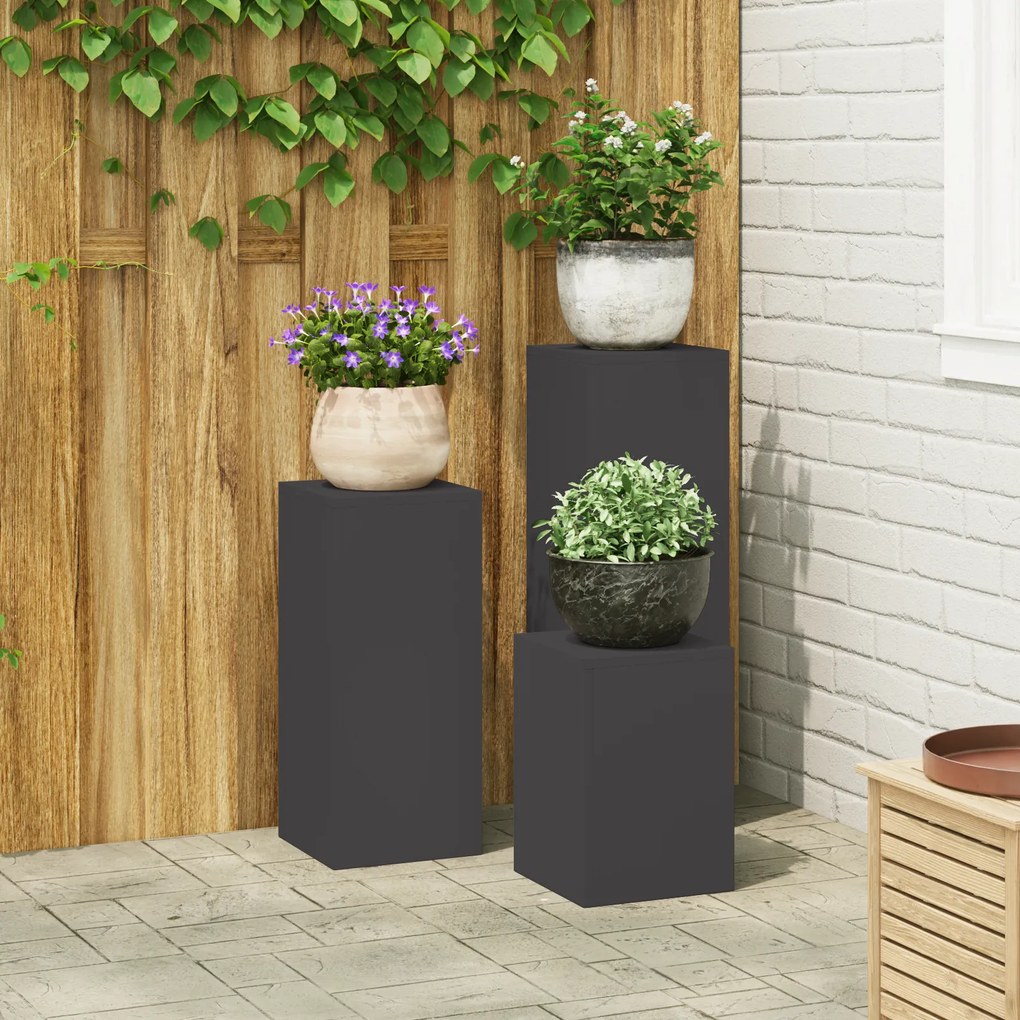 vidaXL Suportes de Plantas Externos Pilar 3 pcs Aço Preto