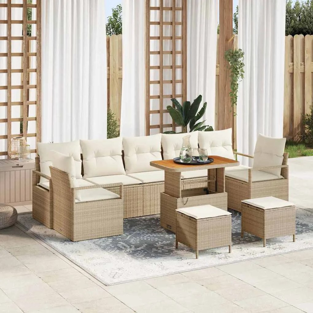 vidaXL Conjunto de Sofá de Jardim de 10 Peças com Almofadas Bege