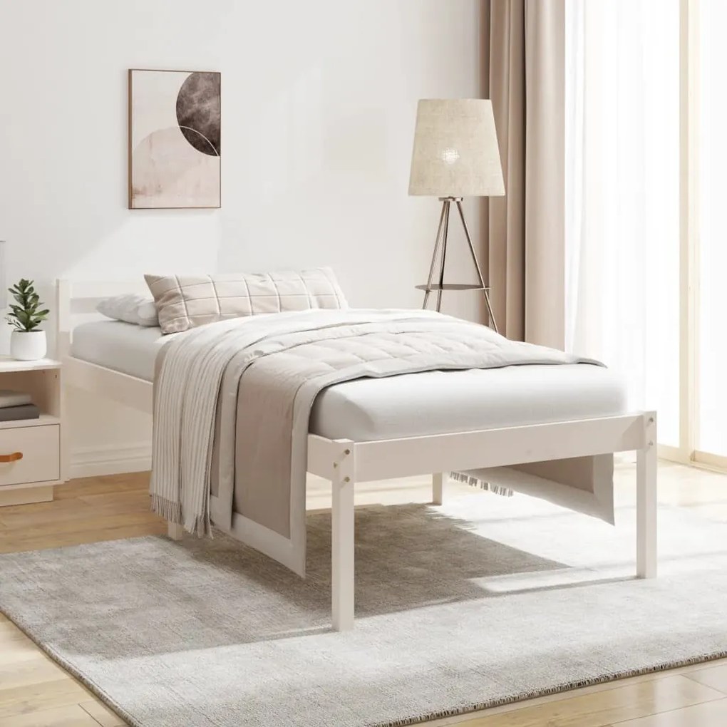 vidaXL Cama para idosos 90x200 cm pinho maciço branco