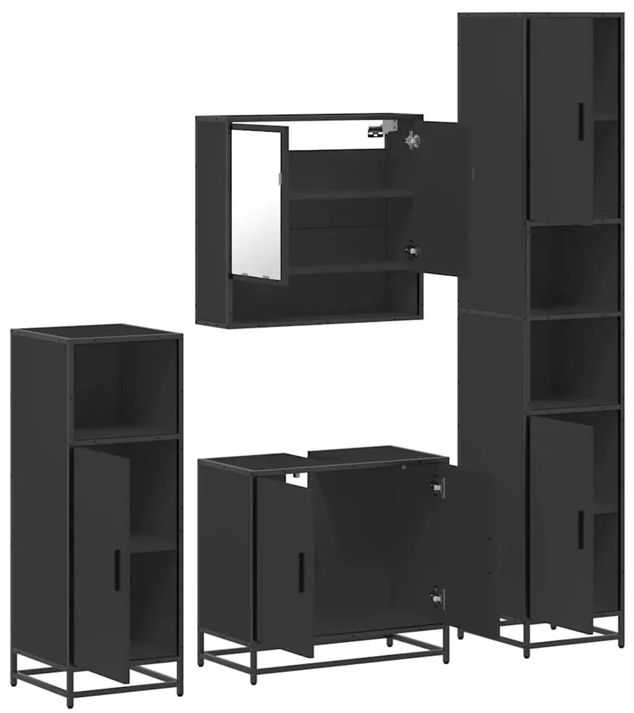4 pcs conjunto móveis casa de banho derivados de madeira preto
