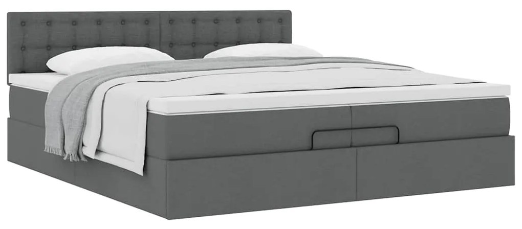 Estrutura de cama otomana com colchão 200x200cm cinzento-escuro