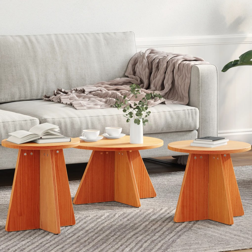 vidaXL Mesa de centro 3 pcs Marrom Cera 49 x 49 x 30 cm