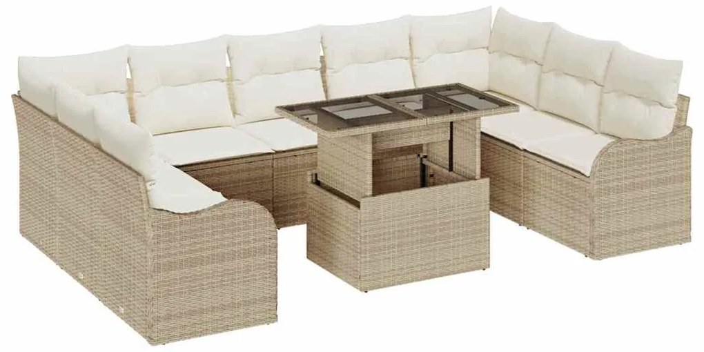 Conjunto de Sofá de Jardim com 10 Peças e Almofadas de Rattan Poliéste