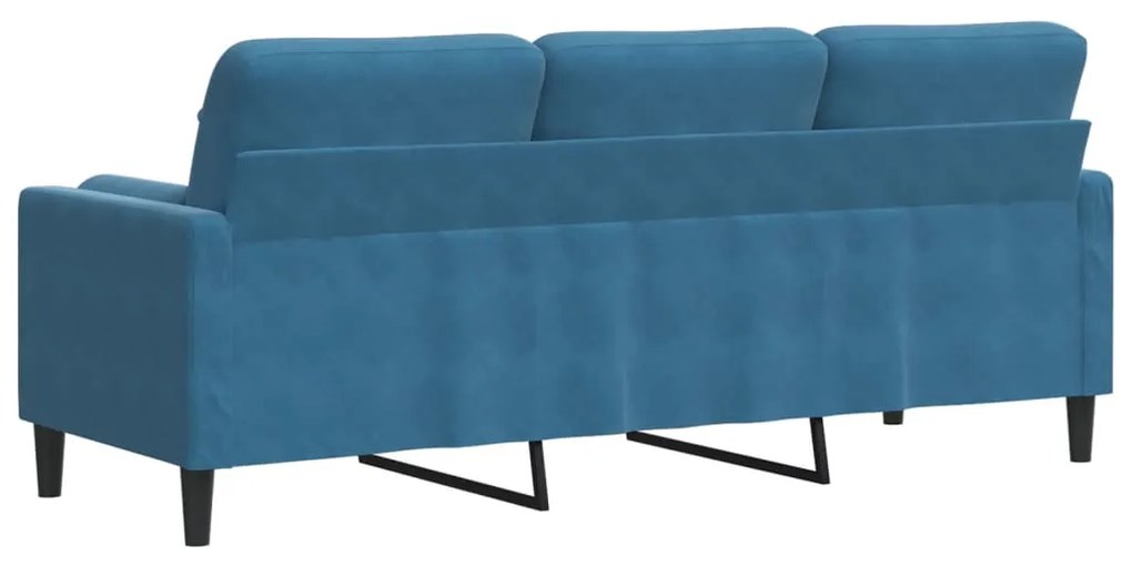 Sofá 3 lugares c/ almofadas decorativas 180 cm veludo azul