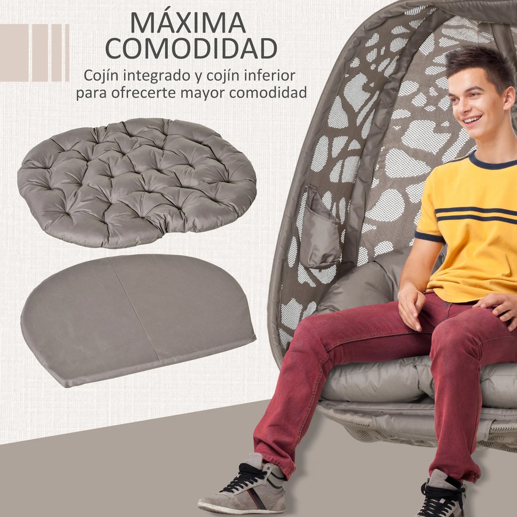 Cadeira Suspensa Jardim com Suporte de Aço Cadeira Suspensa com Cesto Dobrável e Almofadas para Interior e Exterior 126x96x172cm Preto e Castanho arei