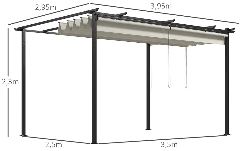 Pérgola de Jardim com Teto Retrátil 4 Cortinas Enroláveis de Poliéster e Estrutura de Metal 3,95x2,95 cm Creme