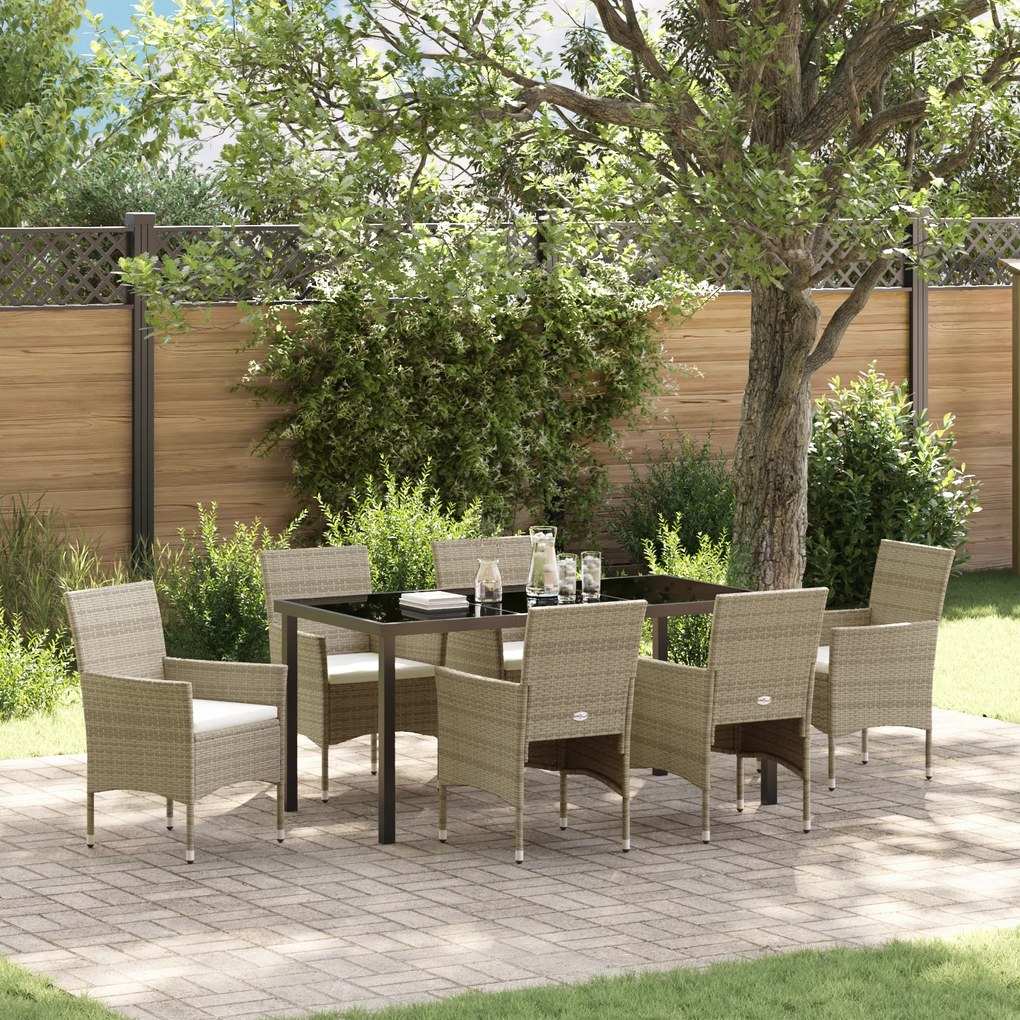 vidaXL Conjunto de Jantar Garden 7 Peças Bege Vime PE