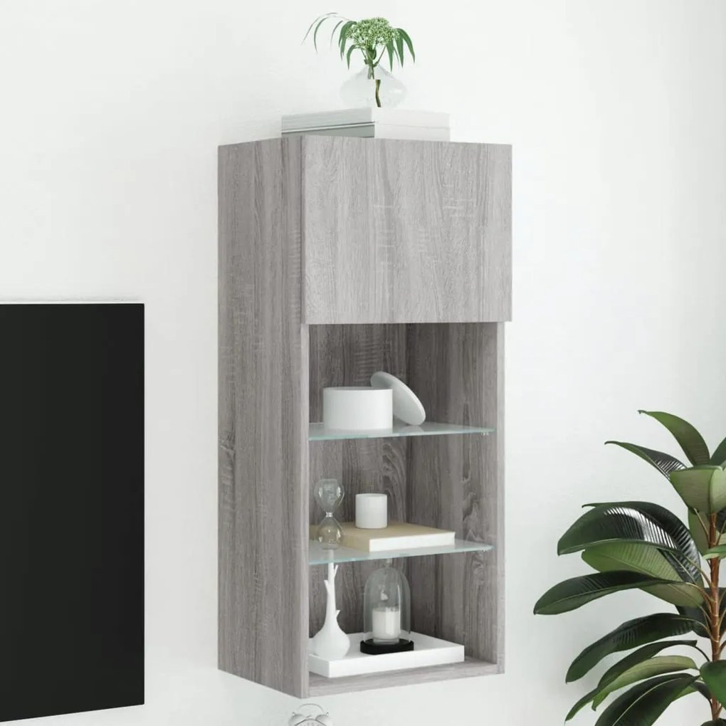 vidaXL Móvel de TV com luzes LED 40,5x30x90 cm cinzento sonoma