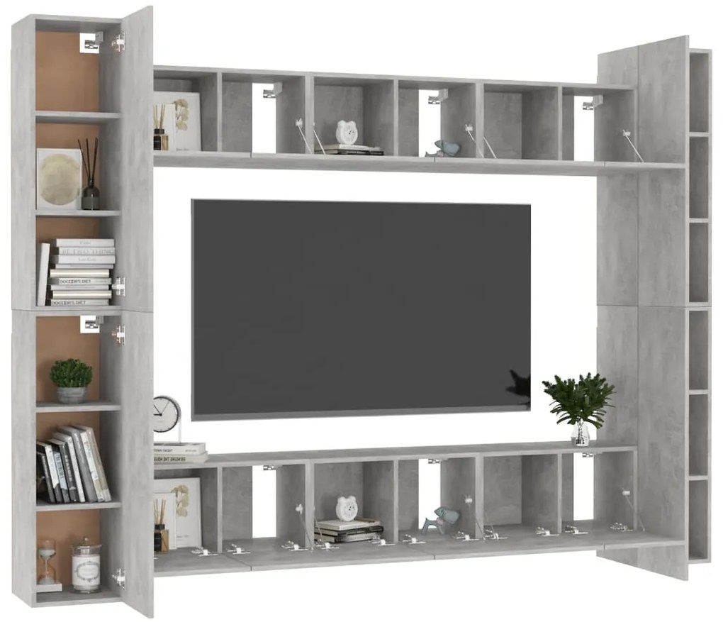 10 pcs conjunto de móveis de TV contraplacado cinzento cimento