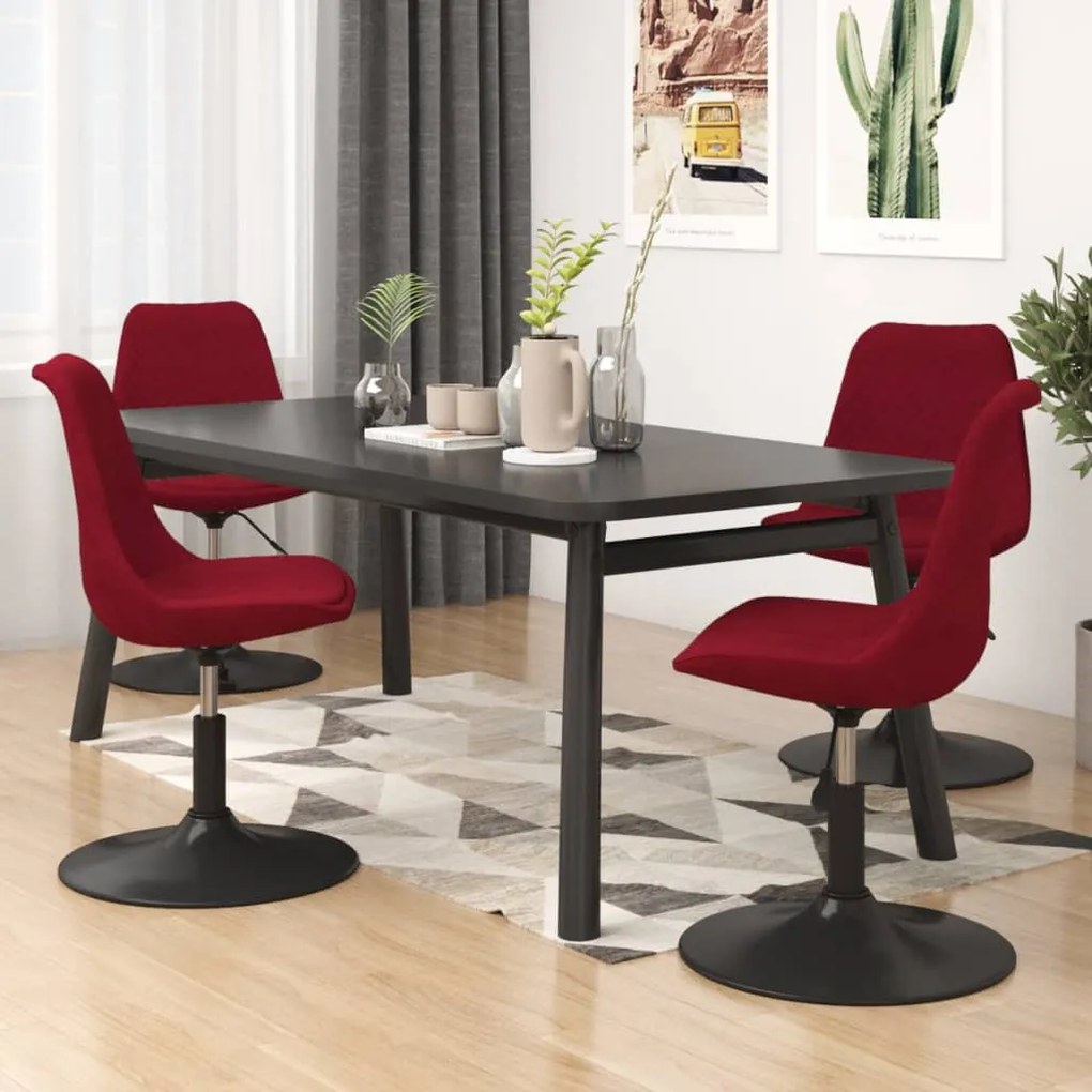 vidaXL Cadeiras de jantar giratórias 4 pcs veludo vermelho tinto