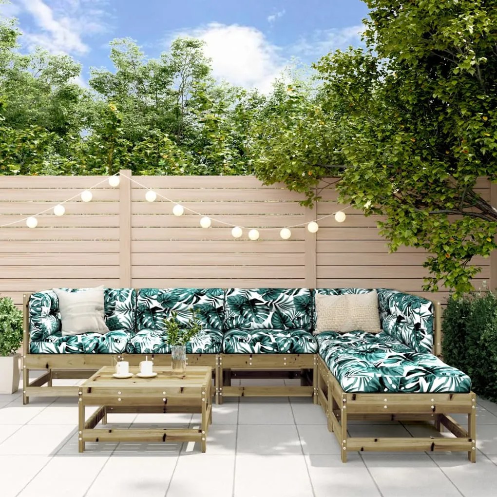 7 pcs conjunto lounge de jardim c/ almofadões pinho impregnado