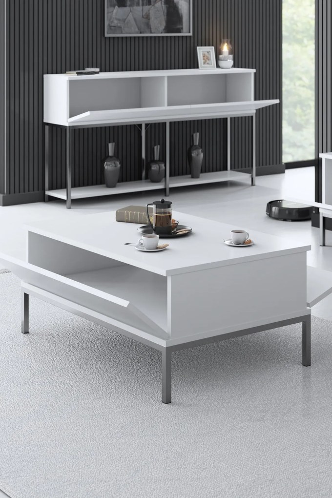 Mesa de Centro Lord – Branco/Prateado – 90x40x60 cm