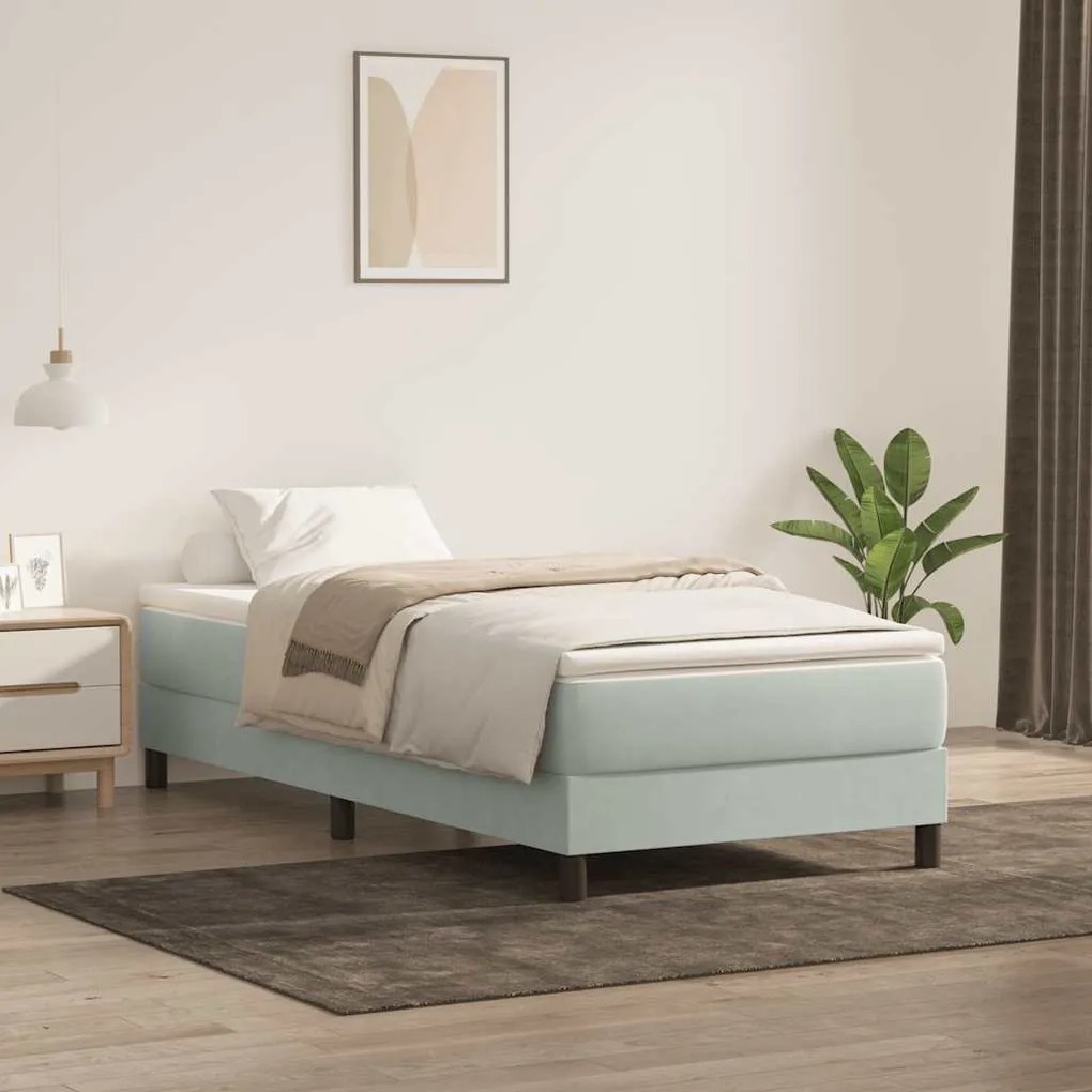 vidaXL Cama box spring com colchão 100x210 cm veludo cinzento claro