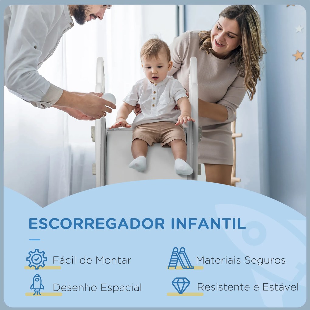 Escorrega para Crianças de 18-36 Meses com 3 Degraus Antiderrapantes 157x46,5x80 cm Cinza