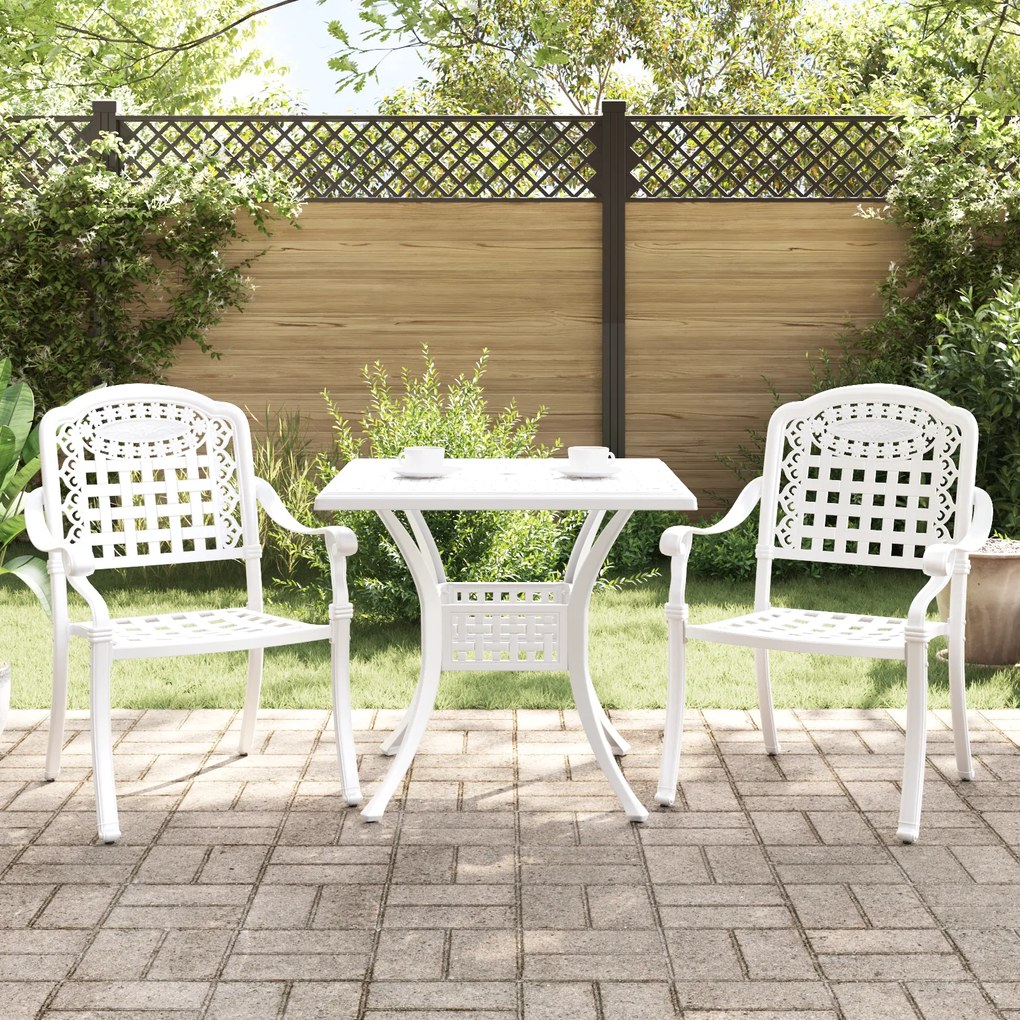 Conjunto de Bistro de Jardim 3 Peças vidaXL Branco em Alumínio Fundido