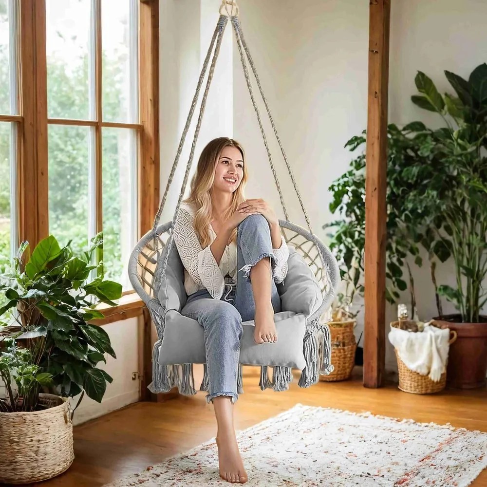 Cadeira suspensa descanso jardim, com capacidade de carga até 120 kg, baloiço suspenso Cinzento