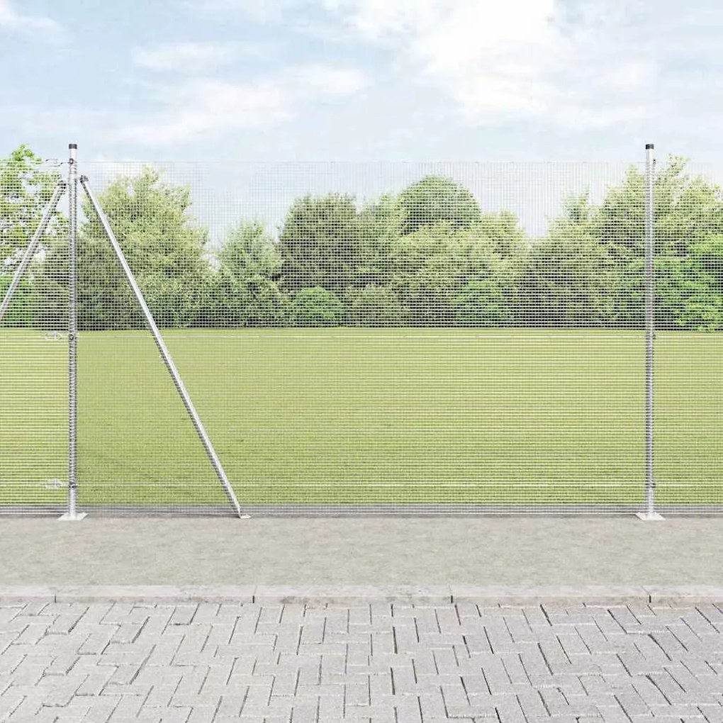 Cerca de Fio Soldado com 7 Postes Flangeados 1,6x10 m Aço Galvanizado