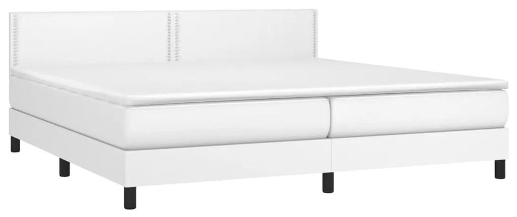 Cama box spring c/colchão/LED 200x200cm couro artificial branco