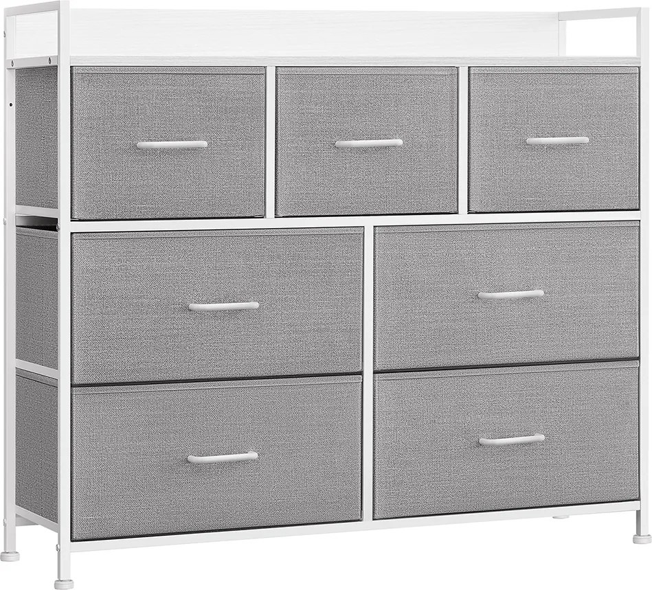Cómoda 7 gavetas em tecido 28,5 x 98 x 85 cm Cinzento e branco