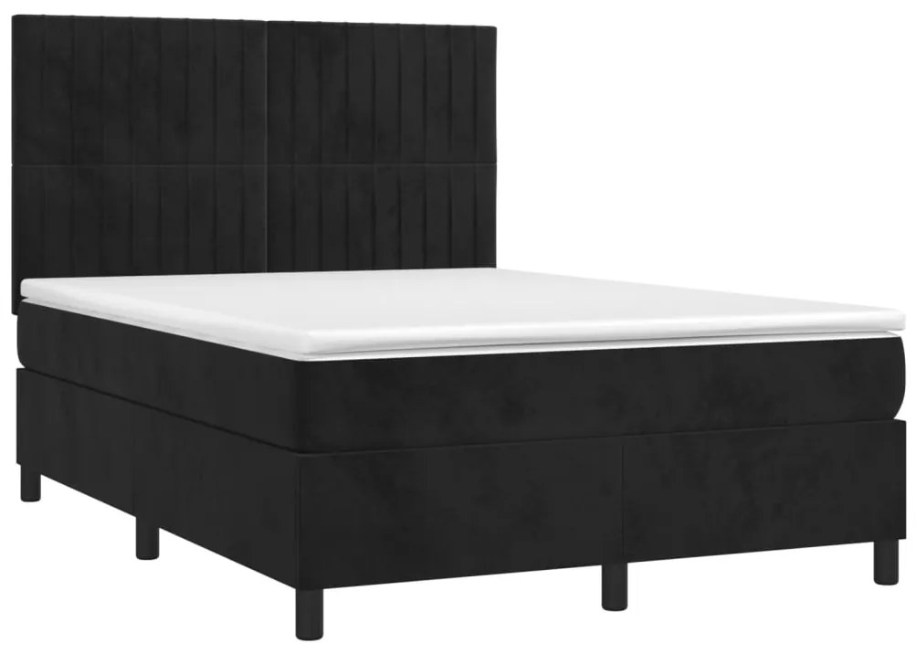 Cama box spring c/ colchão/LED 140x200 cm veludo preto