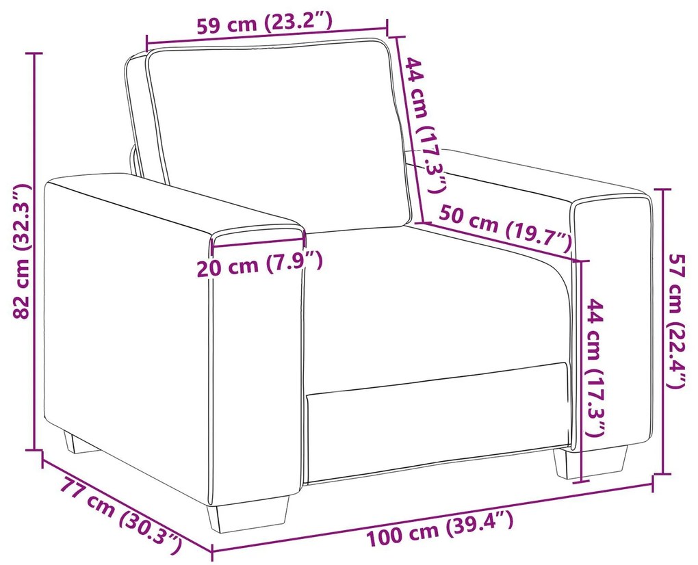Poltrona vidaXL Preta 59 cm em Tecido