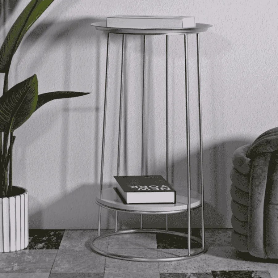 MESA DE APOIO TOWERY Ø 40X76 CM PRATEADA