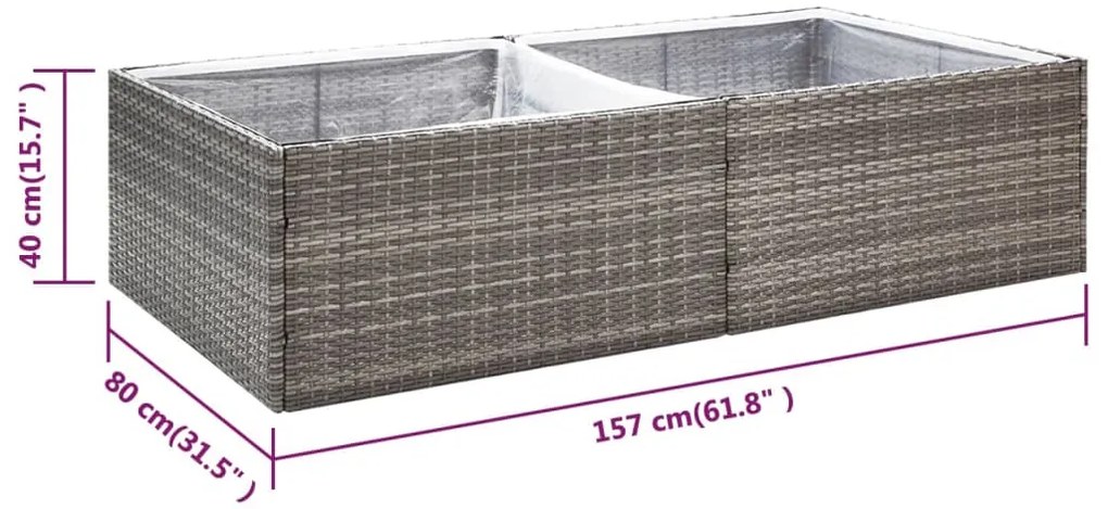 Vaso/floreira de jardim 157x80x40 cm vime PE cinzento