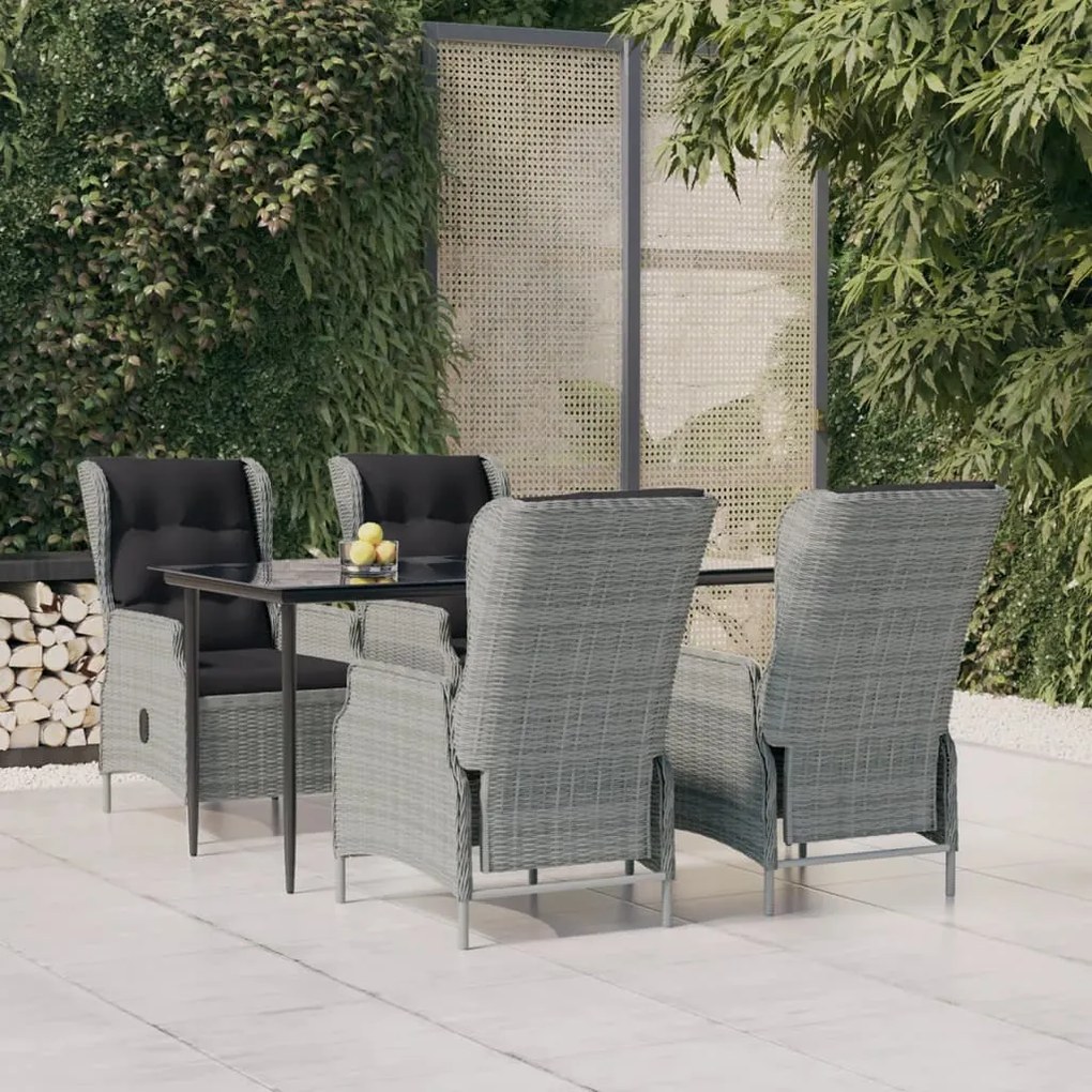 vidaXL 5 pcs conjunto de jantar p/ jardim vime PE cinzento-claro