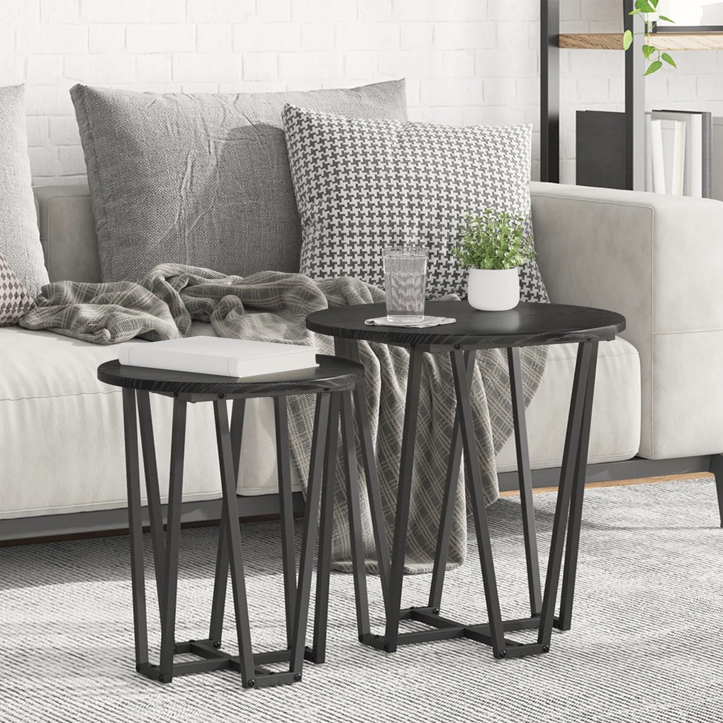 Mesa de Apoio vidaXL 2 pcs Preto Carvalho Madeira Engenharia e Metal