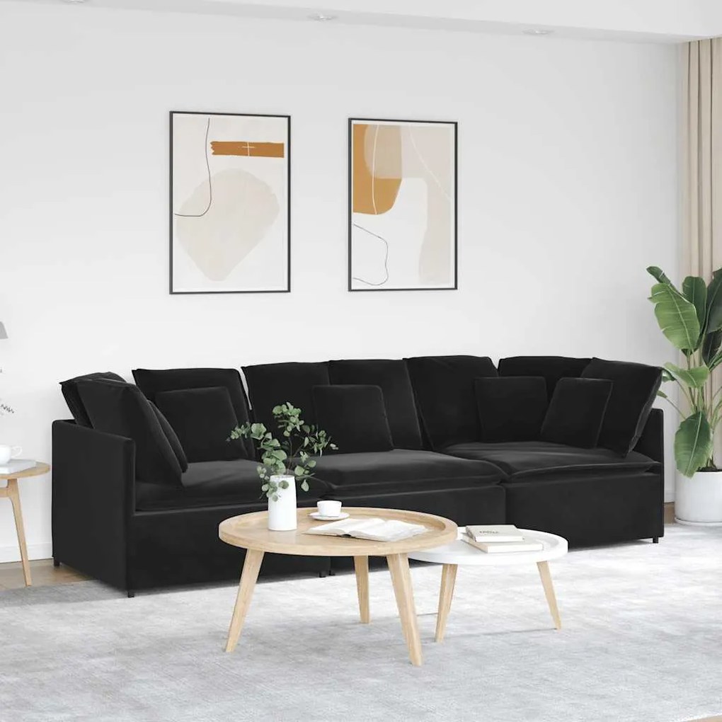 Sofá modular com almofadas veludo preto