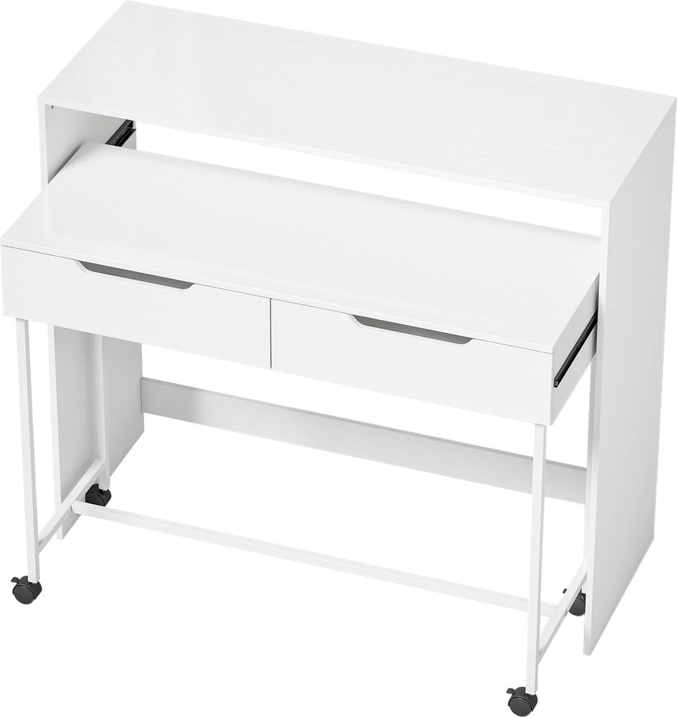 HOMCOM Secretária de Computador Extensível 100 cm com 2 Gavetas, Secretária com Arrumação, Estilo Moderno, Branco | Aosom Portugal