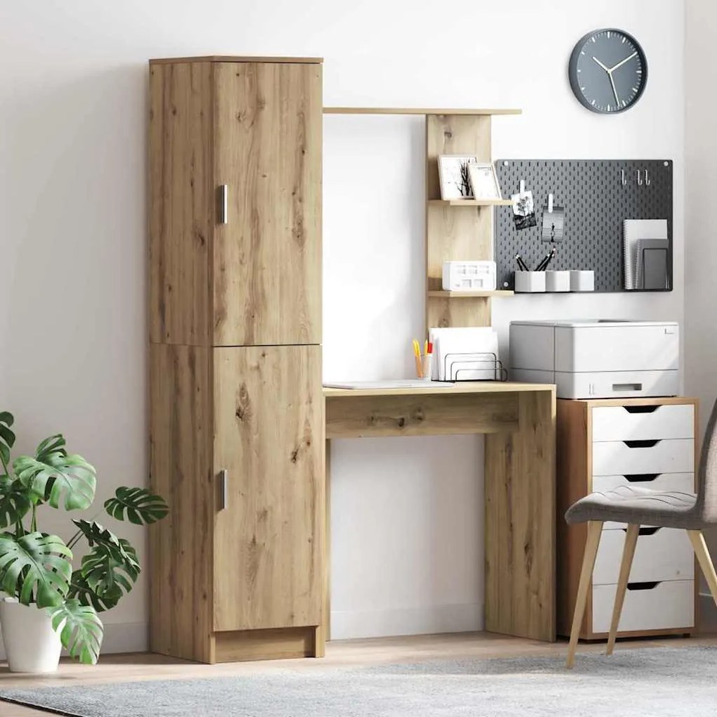 vidaXL Mesa com Armazenamento com prateleira 2 pcs carvalho artisiano