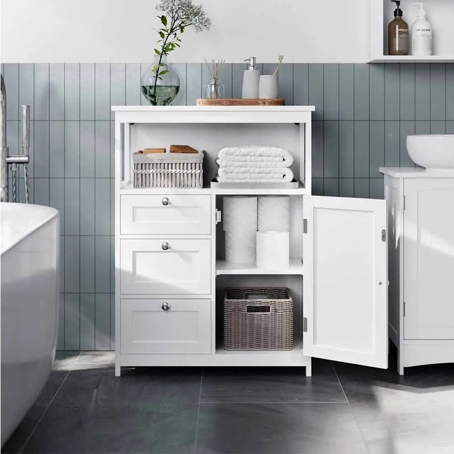 Armário de casa de banho 30 x 60 x 80 cm com 3 gavetas Branco