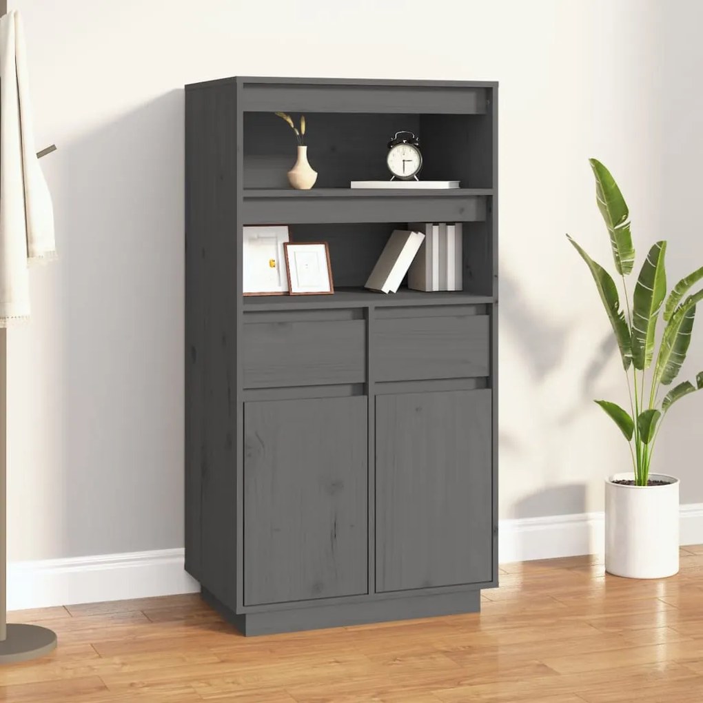 814536 vidaXL Aparador alto 60x40x116,5 cm pinho maciço cinzento