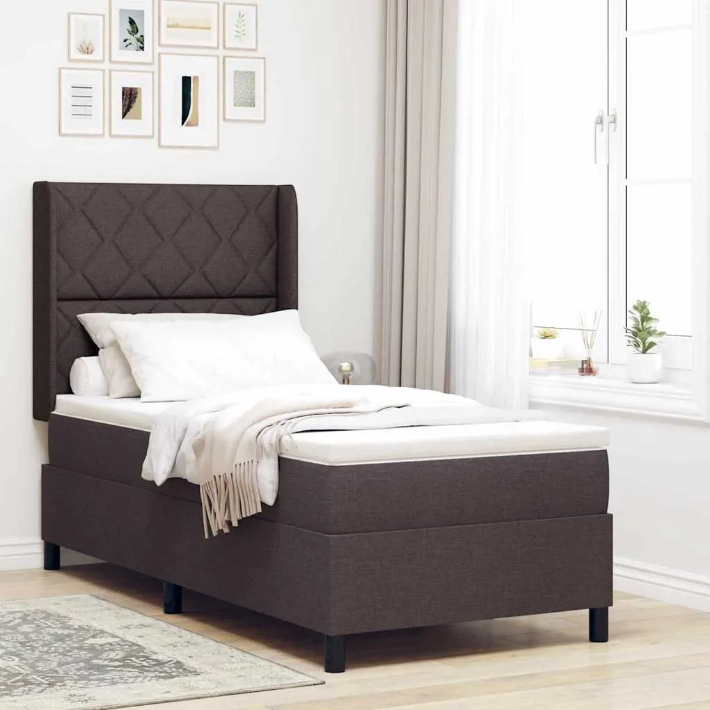 vidaXL Cama Box com Colchão e LED Castanho Escuro 100x200 cm, Tecido