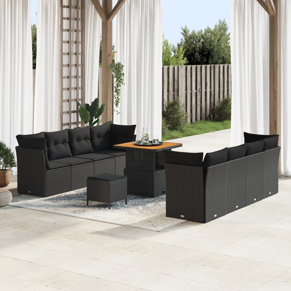 Conjunto de Sofá de Jardim vidaXL com 11 Peças e Almofadas Preto Ratta