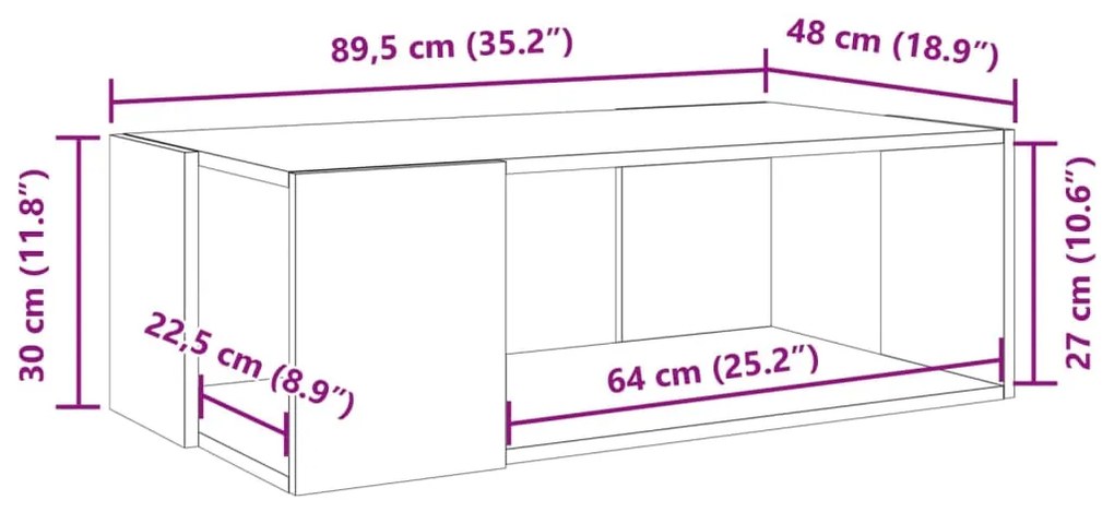 Mesa de centro 89,5x48x30 cm derivados madeira cinzento sonoma
