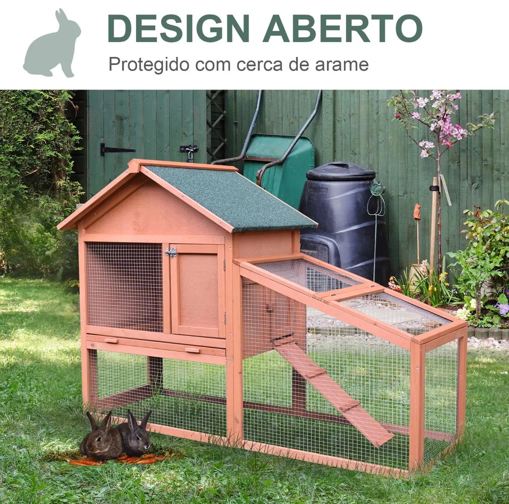 Casa para coelhos de madeira Casa Exterior para Coelhos Teto de pano de asfalto 144x64.5x100 cm Estrutura grande