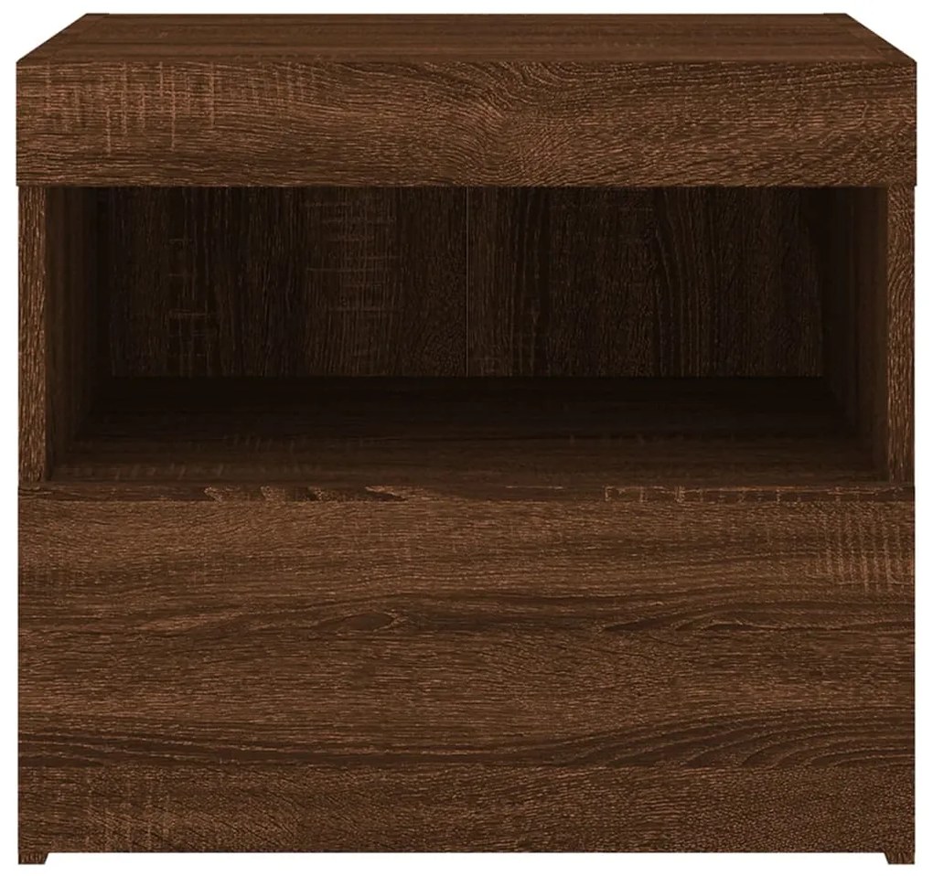 Mesa de cabeceira com luzes LED 50x40x45 cm carvalho castanho