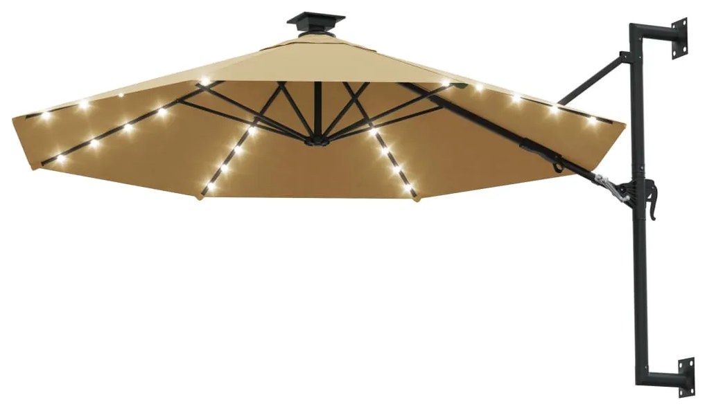 Guarda-sol p/ jardim parede c/ luz LED 300 cm cinza-acastanhado