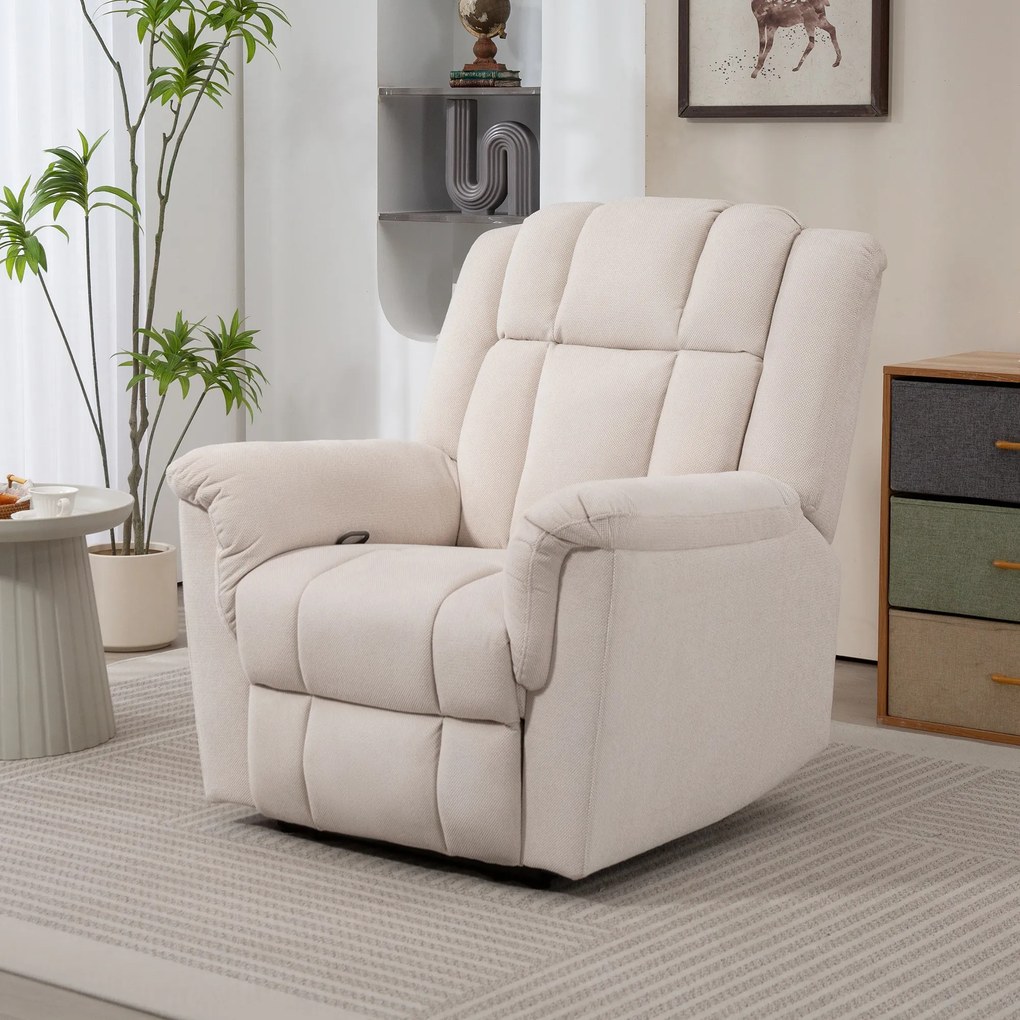 Poltrona relaxante elétrica com massagem e aquecimento, poltrona reclinável, encosto ajustável manualmente, 85 x 91 x 104 cm, bege