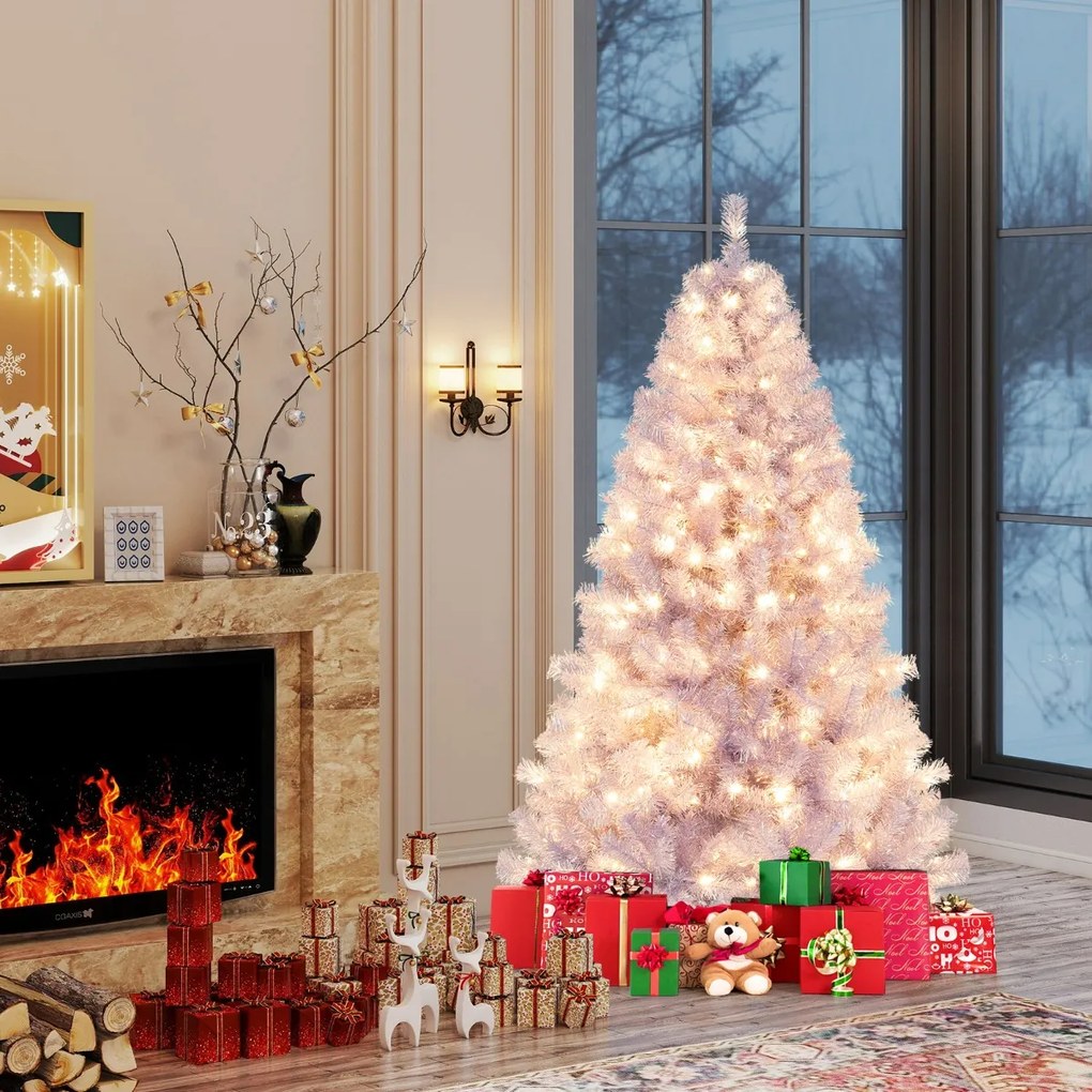 Árvore de Natal pré-iluminada de 180 cm artificial com 688 pontas de ramos 250 luzes LED brancas quentes 8 modos Púrpura