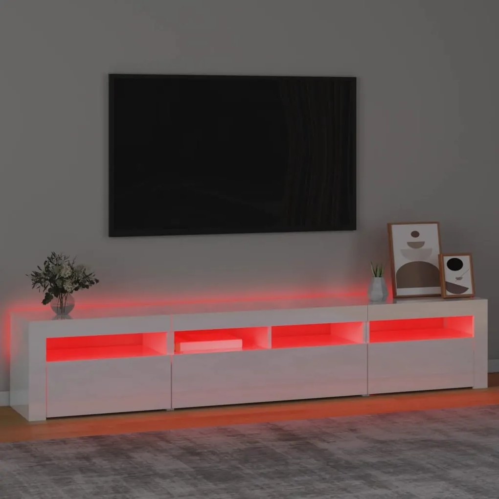 Móvel de TV com luzes LED 210x35x40 cm branco brilhante